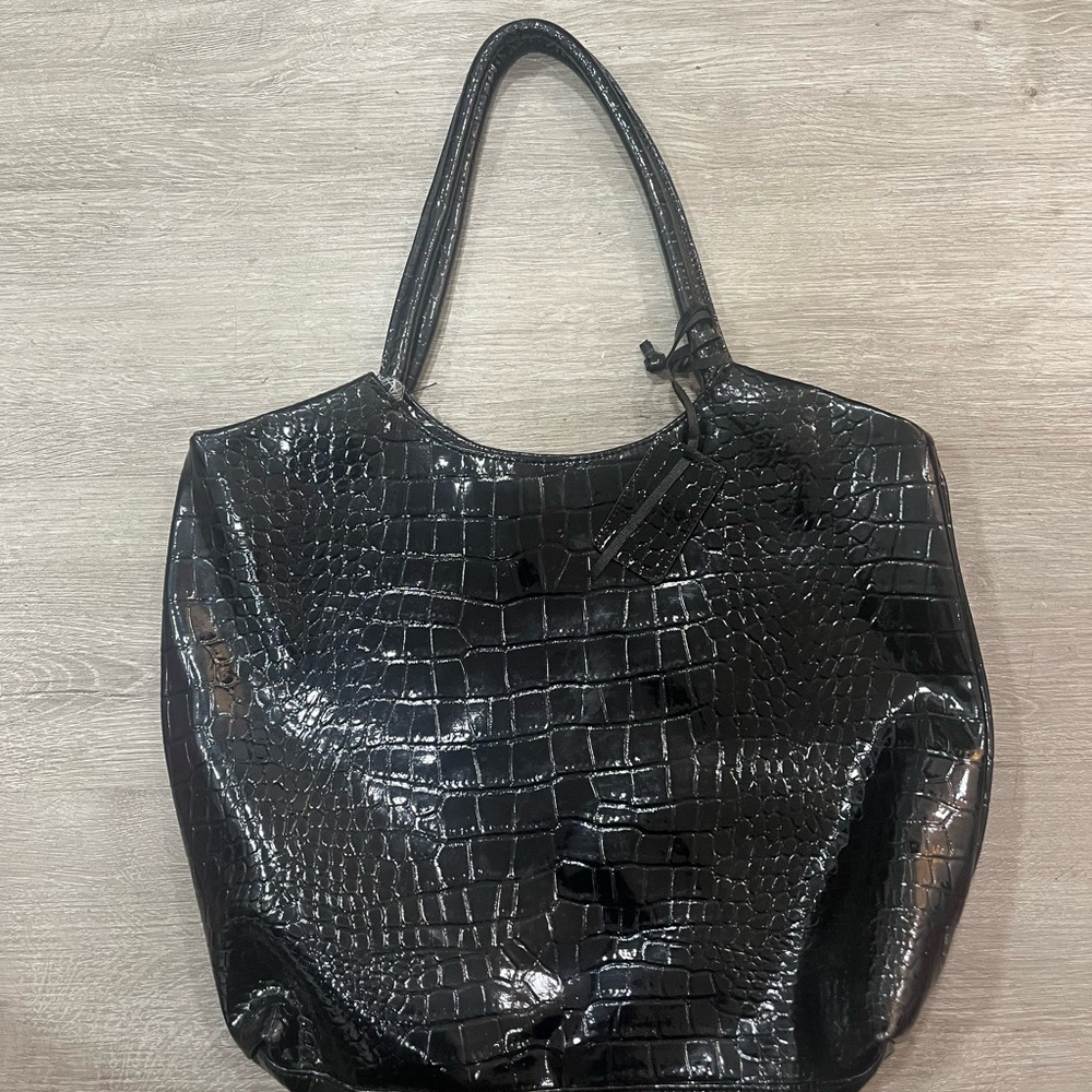 Neiman Marcus Shiny Black Crocodile Tote